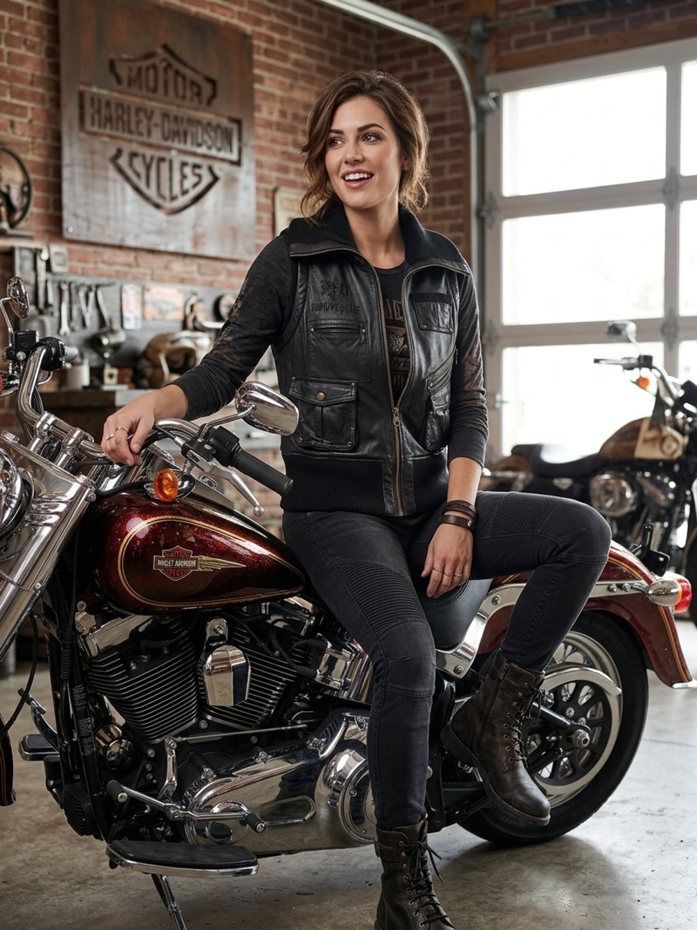 Harley-Davidson Women's XL Black Leather Quilted Motorcycle Zip Vest